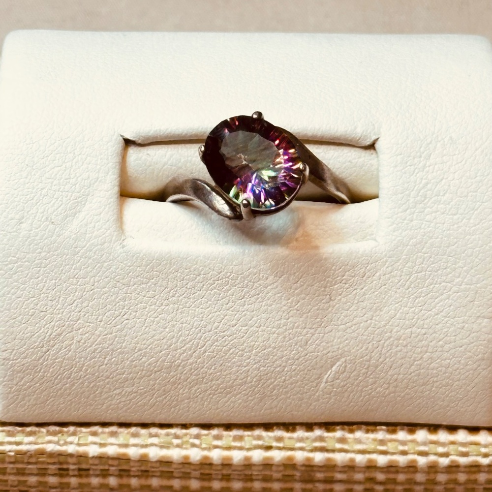 925 Sterling Silver Mystic Topaz Offset Oval Bypass Ring - Picture 5 of 14